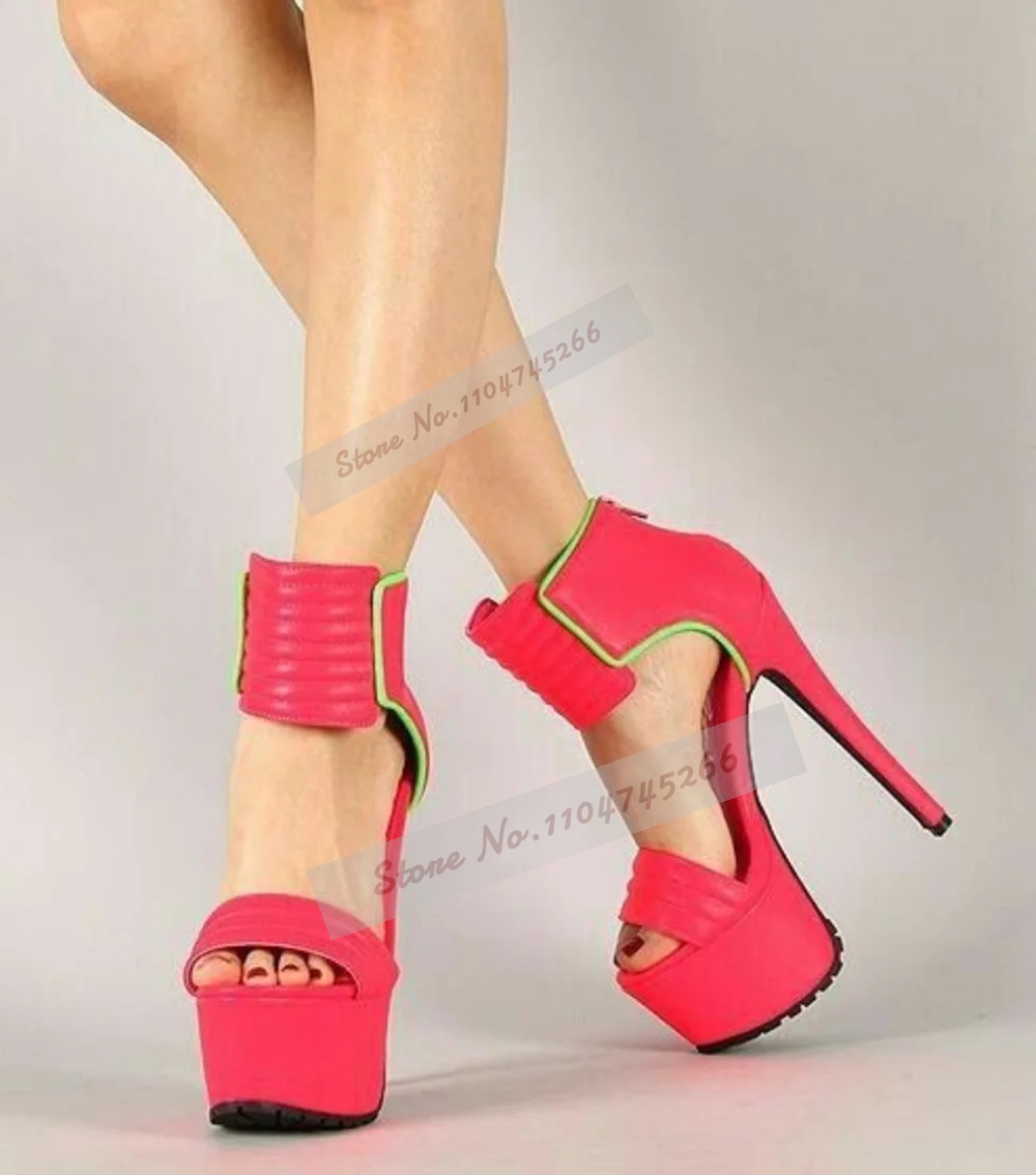 Wide Fit Heels - Rosa vermelha fosca couro listrado sandálias