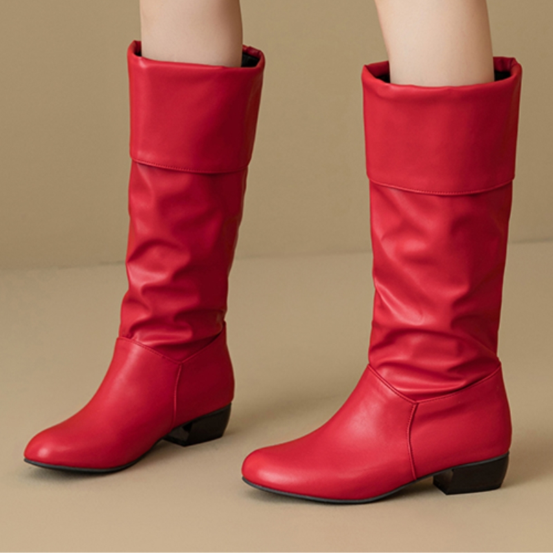 Women Shoes Waterproof - Deslizamento em joelho botas altas plissadas