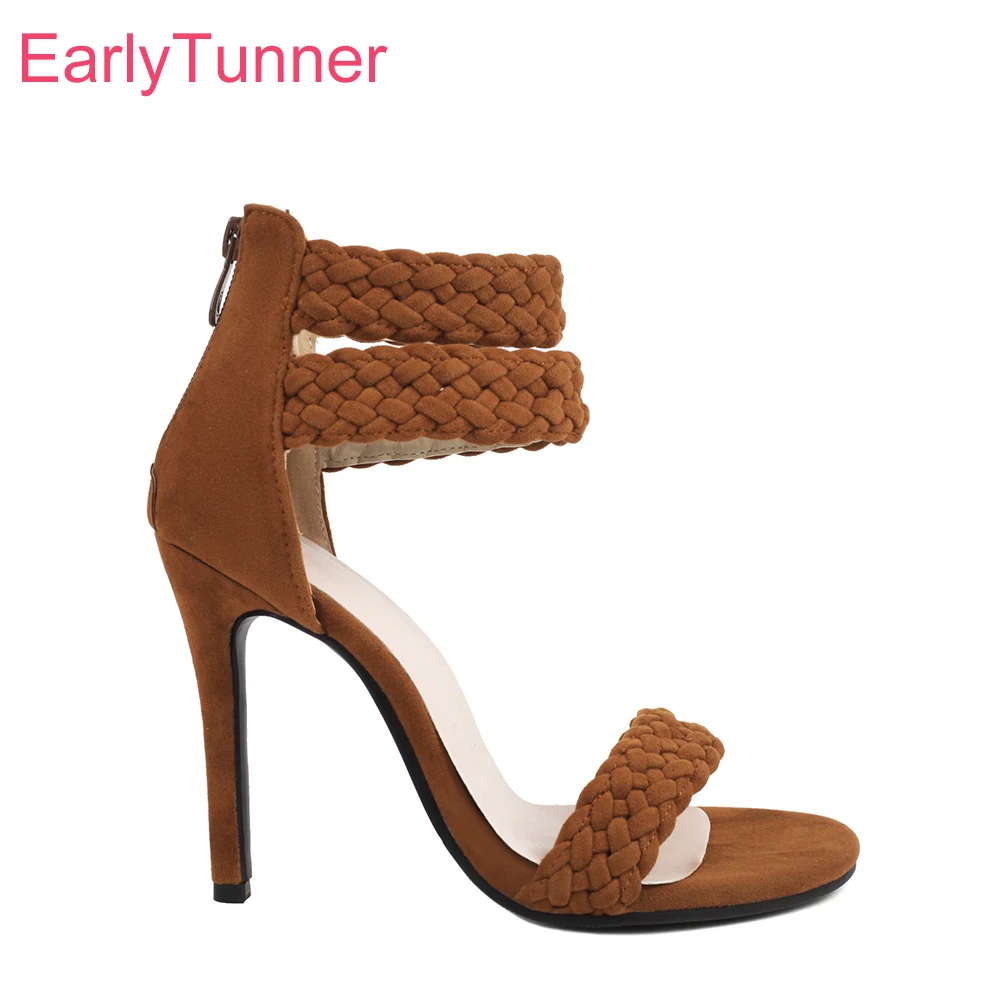 Women Shoes Zipper - Novo verão doce marrom verde sandálias