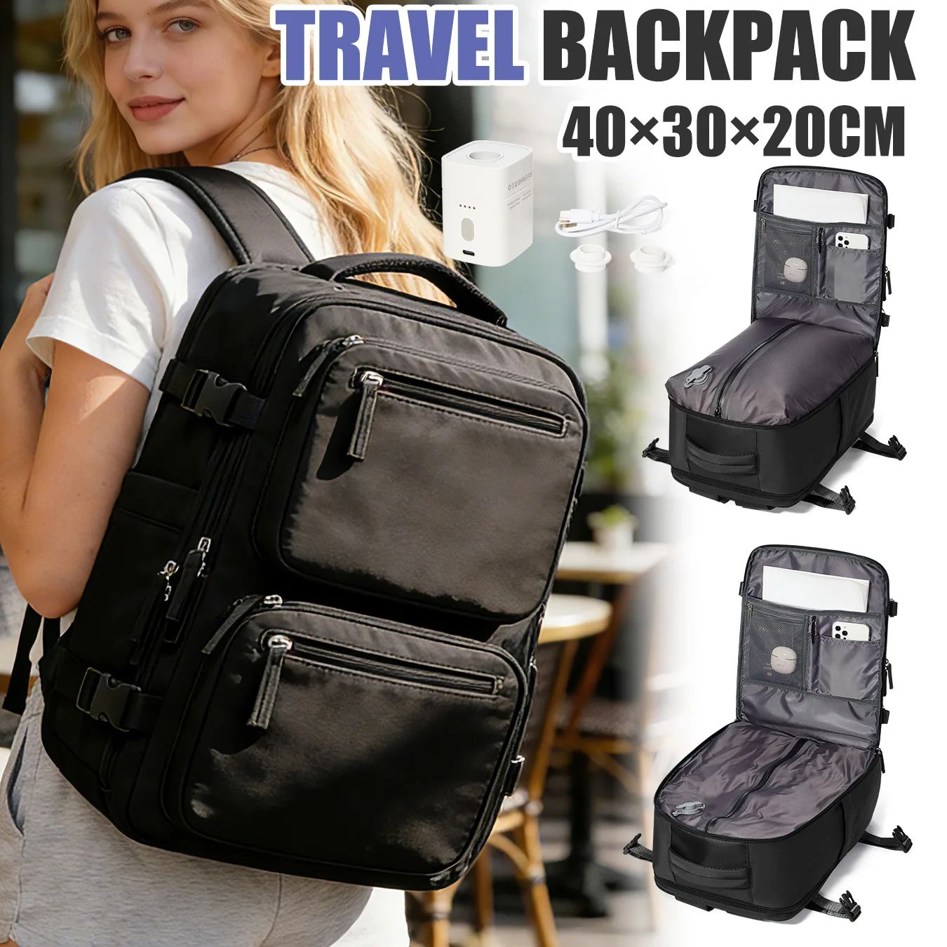 Women Shoes Zipper - Mochila Feminina com Bomba de Vácuo,