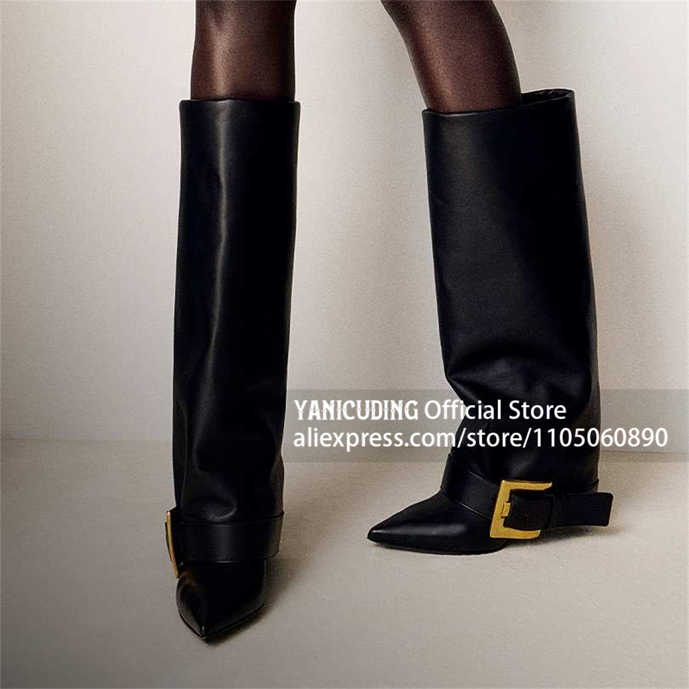 Botas de Couro PU Dobráveis Ac - Wide Fit Heels avaliação e preço