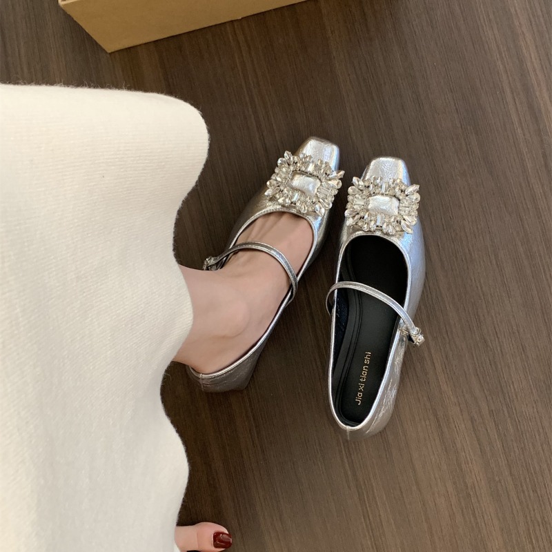 Prata fundo plano estilo franc - Women Shoes Elegant avaliação e preço